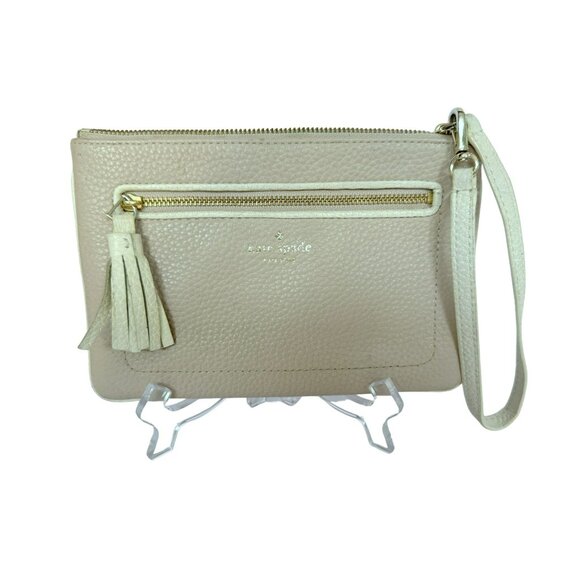Kate Spade New York Pebbled Leather Chester Street Tinie Wristlet Cement & Cream - Picture 1 of 6